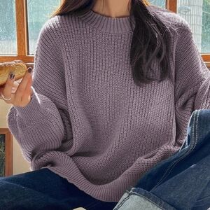 Oversize Flirtitude Lilac Crew Neck Sweater